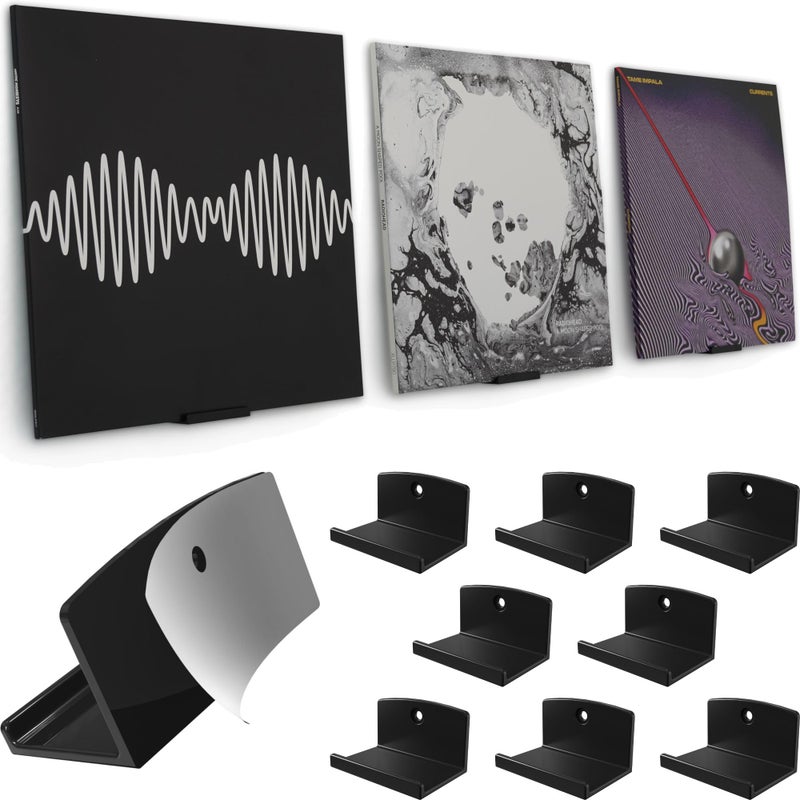 Modern JP Adhesive Vinyl Wall Mount (8-Pack) - Strong Hold Record Holder Wall, Record-Safe Easy Installation, Album Wall Mount for 1LP and 2LP - Black - Image 1